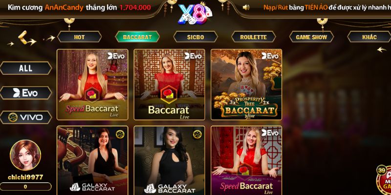 Baccarat Live tại X8 sở hữu hình ảnh sắc nét
